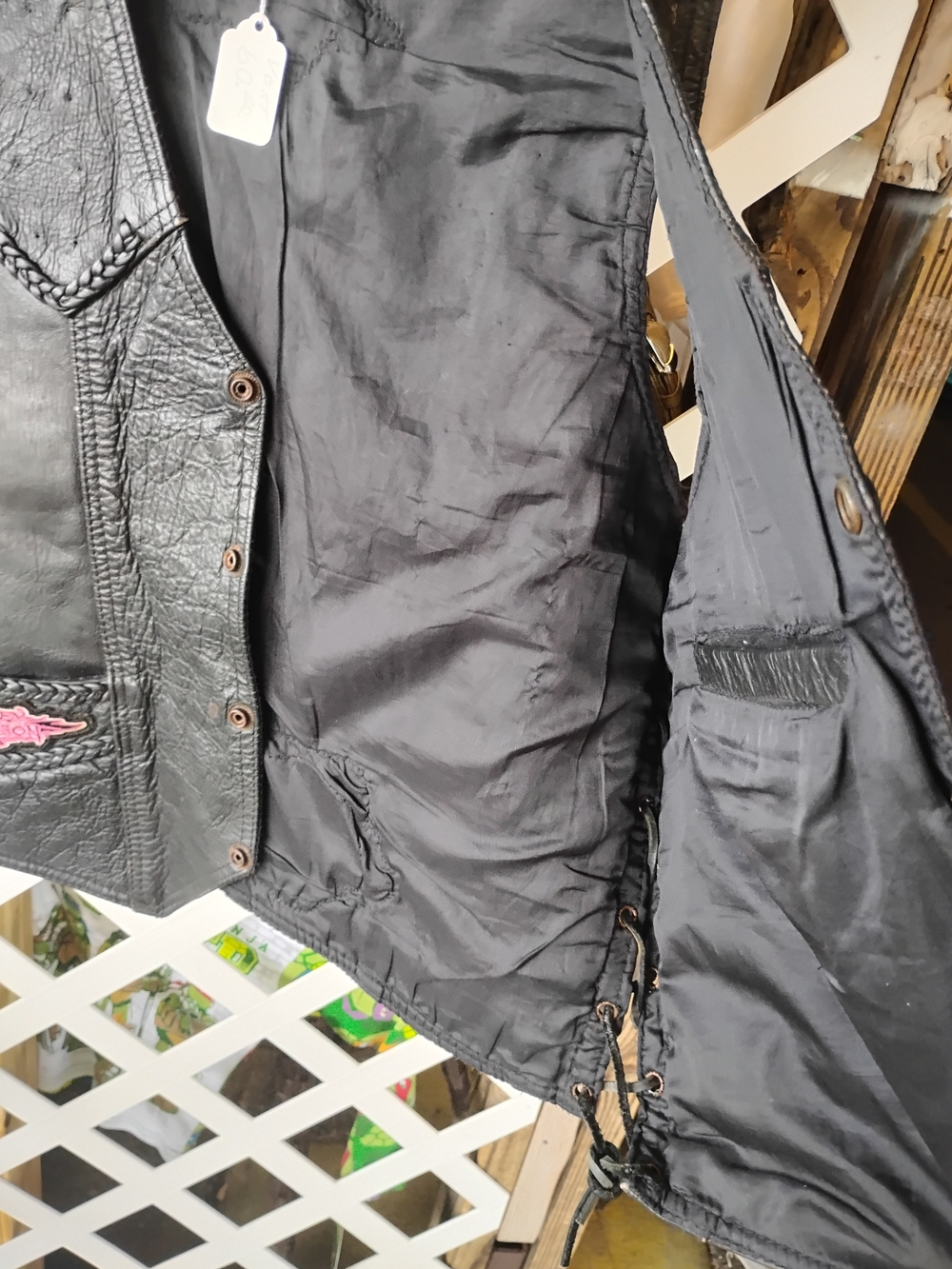 Harley-Davidson Black Leather Vest  Button-Front J with Side Lace-Up